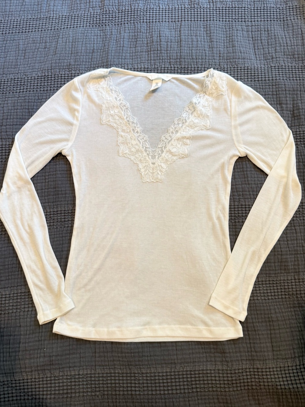 H&M Sheer Lace Long Sleeve Top in Cream